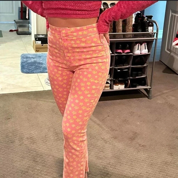 Zara Retro Daisy Floral Flare High Rise Bohemian Jeans 60s 70s 80s 90s size 2 - Picture 3 of 15